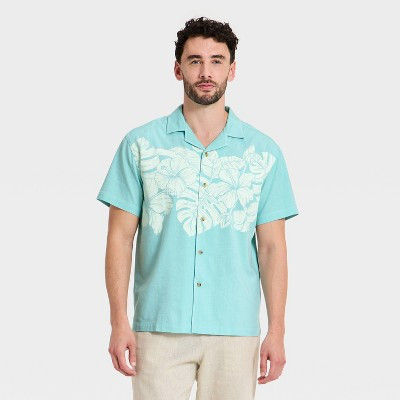 Men's Short Sleeve Button-Up Camp Shirt - Goodfellow & Co™ Blue L | Target