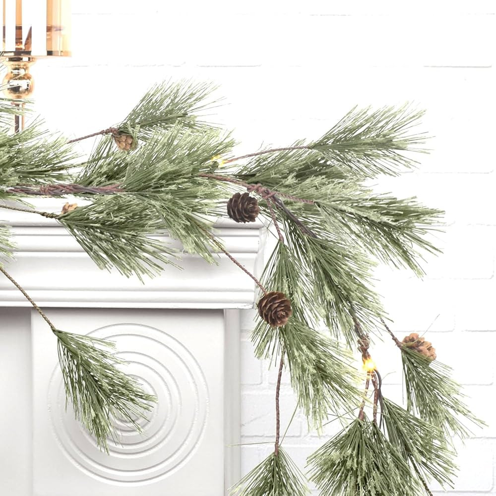 IDOGliitte+ 6.4ft Dense Christmas Garland, Prelit Smokey Garland with Pine Cones, LED Lights Stri... | Amazon (US)