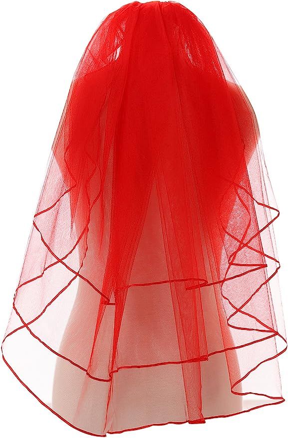 ElieHouse Women's 3 Tiers Ribbon Edge Finger Tip Wedding Bridal Veil E54 | Amazon (US)