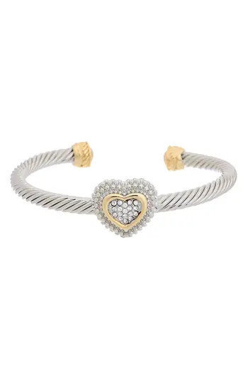 Juvell Pavé Cubic Zirconia Heart Cuff Bracelet in Two Tone at Nordstrom Rack | Nordstrom Rack