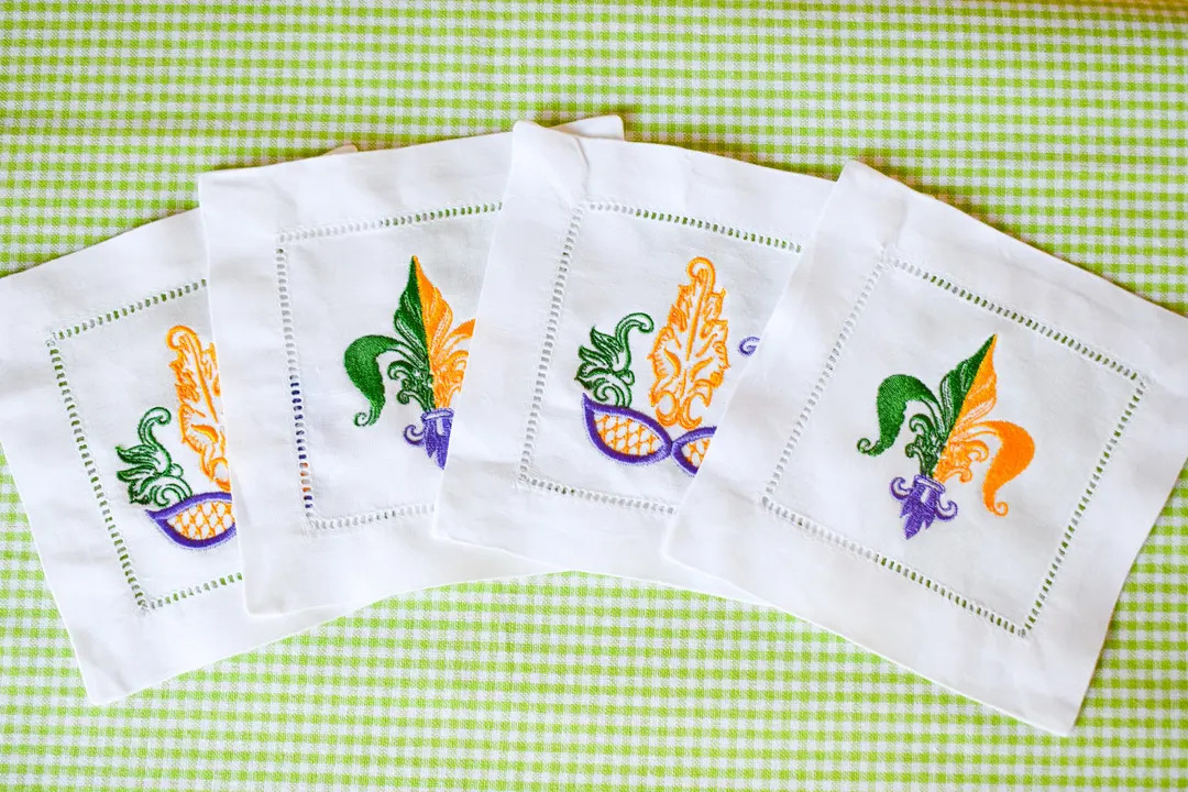 Mardi Gras Embroidered Cocktail Napkins | Set of 4 | Personalized Gift - Etsy | Etsy (US)