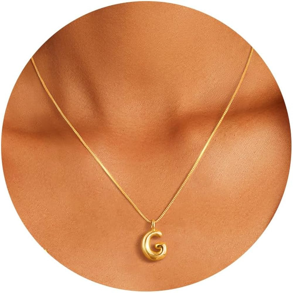 Bubble Letter Necklace Gold Initial Necklaces for Women Dainty 14k Gold Plated Balloon Letter Nec... | Amazon (US)