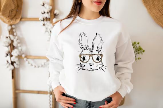 Easter Bunny Sweatshirt Bunny With Leopard Glasses | Etsy | Etsy (US)