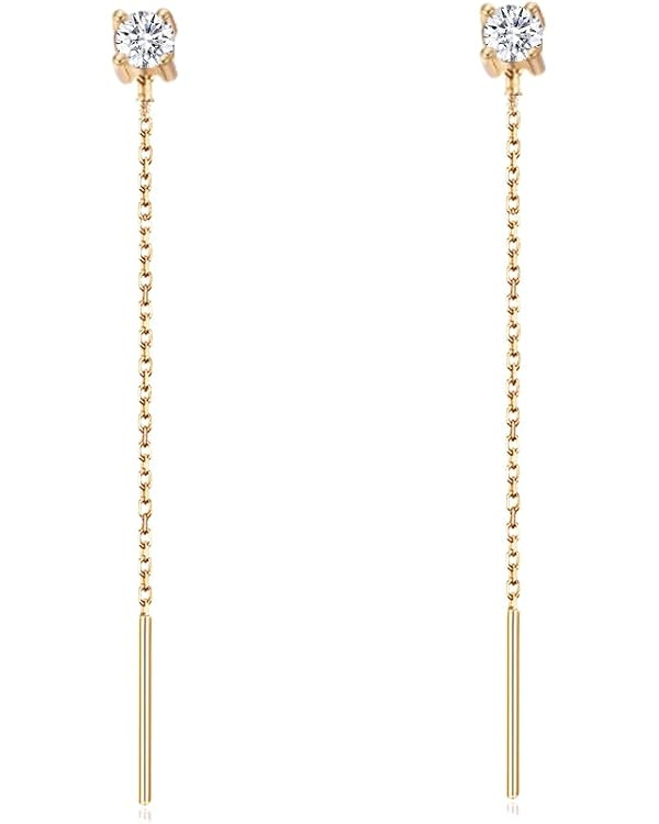 S.Leaf Threader Earrings for Women Trendy CZ Gold Threader Earrings Dangle Earrings Chain Earring... | Amazon (US)