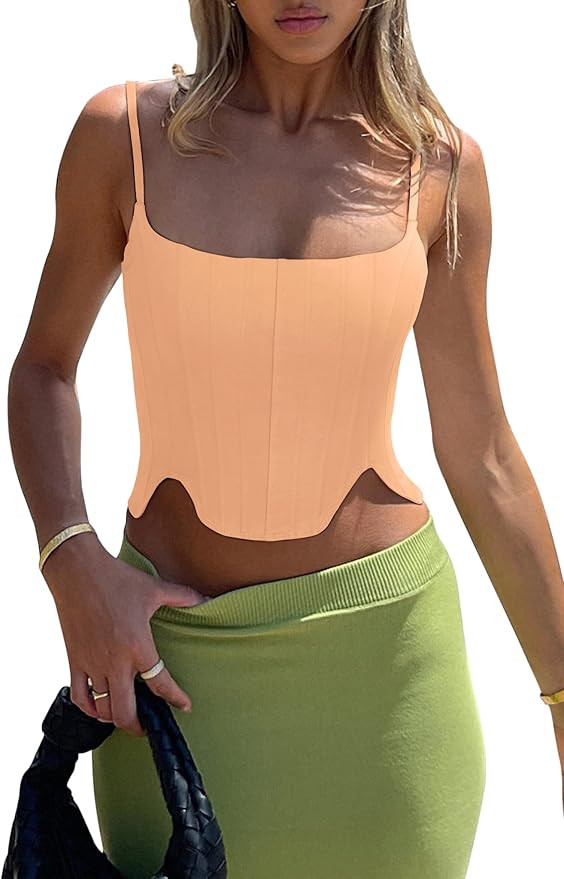 REORIA Women's Sexy Square Neck Trendy Sleeveless Adjustable Spaghetti Strap Corset Tank Crop Top... | Amazon (US)