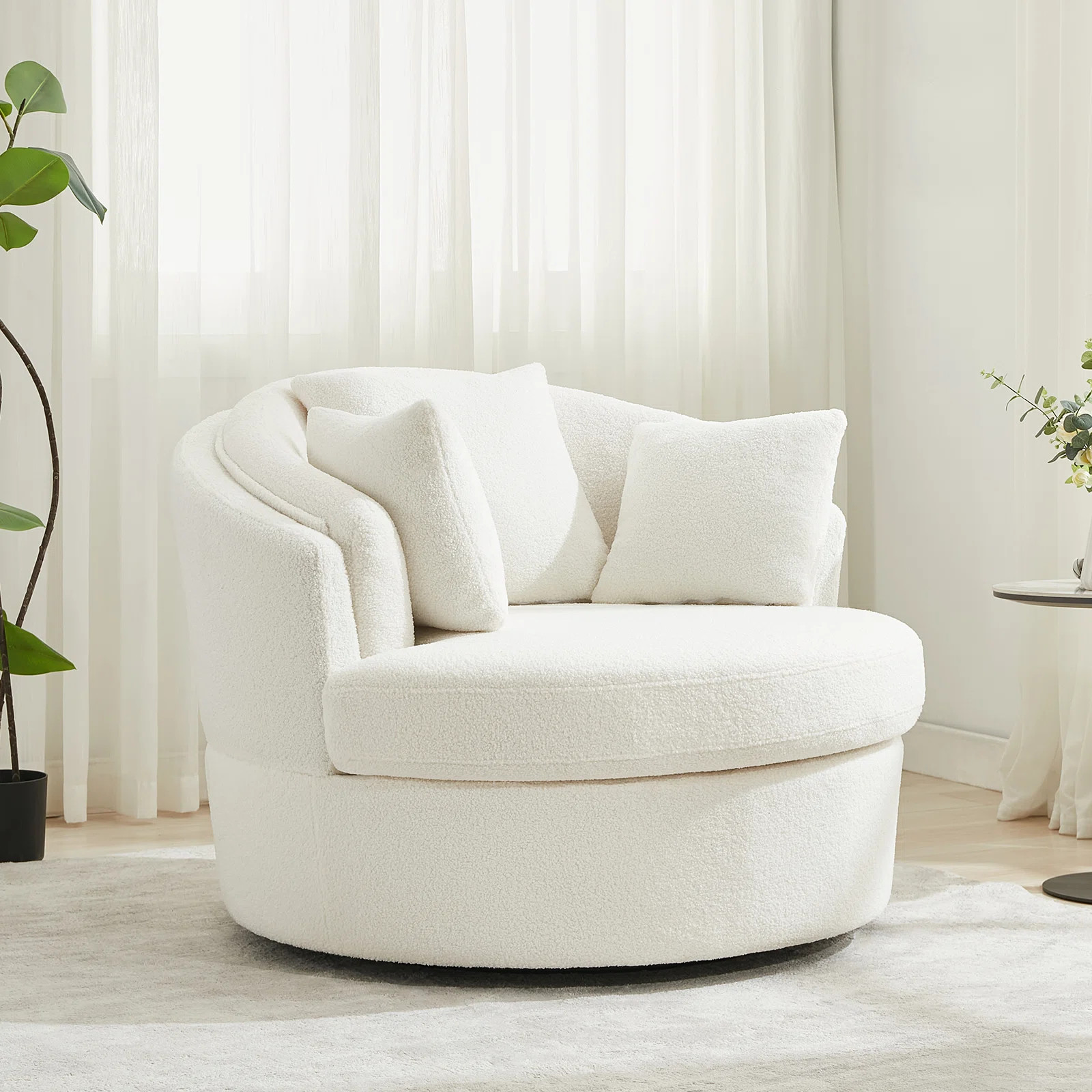 43.3'' W Oversized Round Upholstered Swivel Barrel Chair & Accent Chair | Wayfair North America