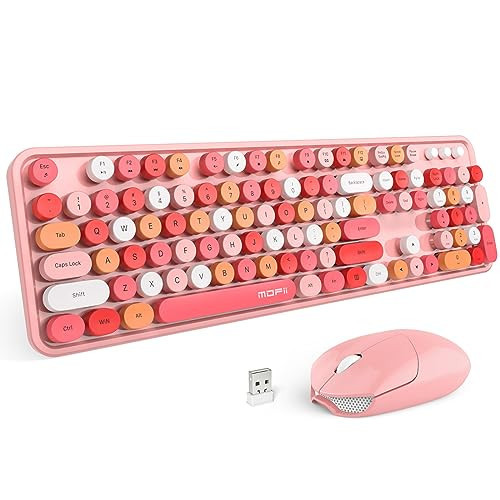 MOFII Wireless Keyboard and Mouse Combo, Full Size Typewriter Keyboard with Multi-Media Function Keys and Number Pad for Office PC Computer Laptop Desktop Windows (Pink Colorful) | Amazon (US)