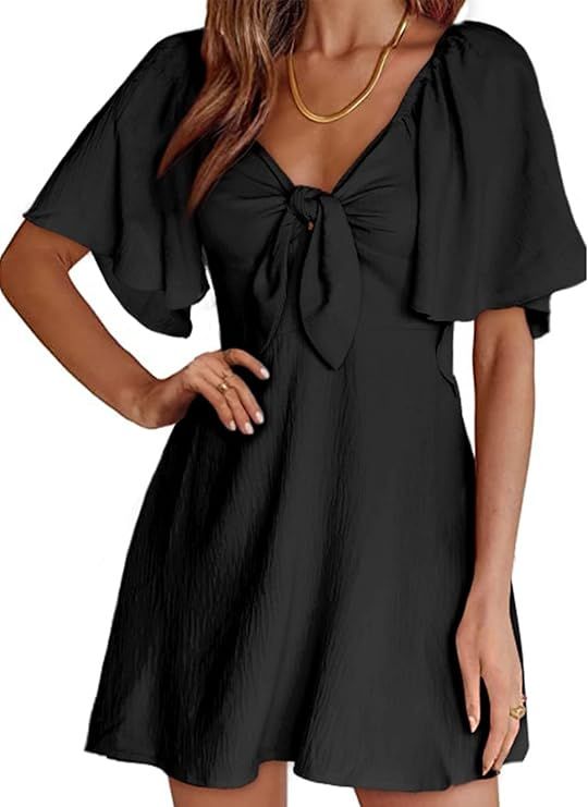 Dokotoo Womens 2023 Spring Summer Deep V Neck Elegant Bow tie Mini Dress S-XL | Amazon (US)