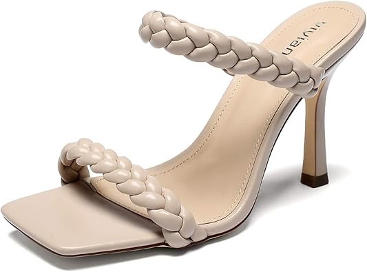 vivianly Women's Sexy Open Toe Slip on Stiletto Heel Weave Mules Sandals | Amazon (US)