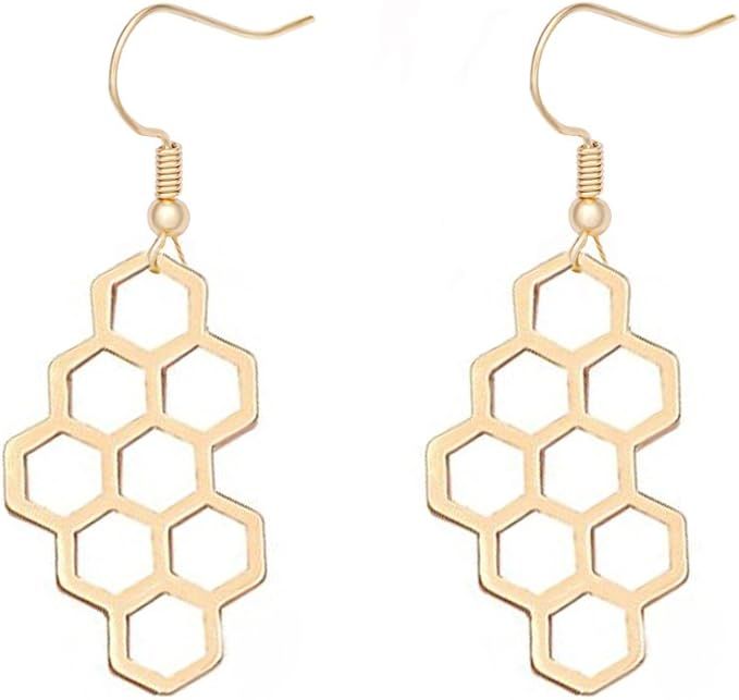 MANZHEN Dainty Honeycomb Beehive Dangle Earrings for Women Girls | Amazon (US)