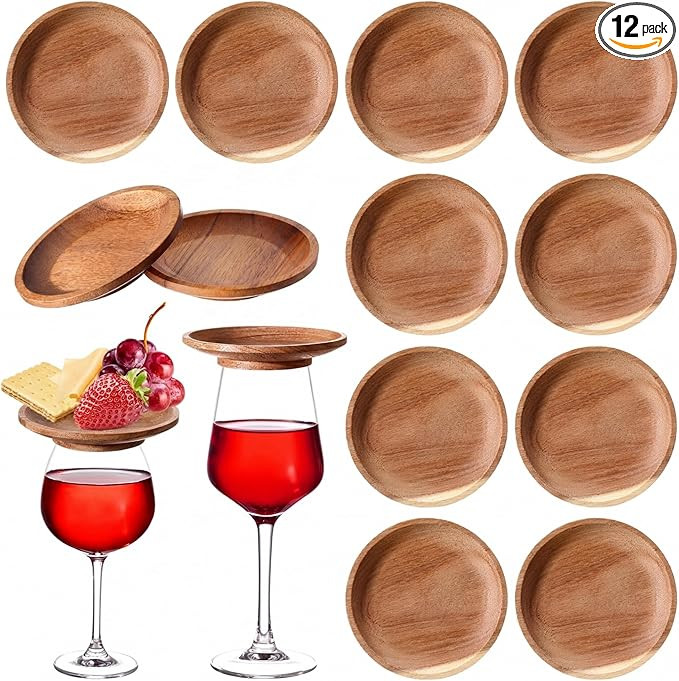 12 Pcs 4" Acacia Wood Wine Glass Charcuterie Topper Wine Glass Covers to Keep Bugs out Mini Charc... | Amazon (US)