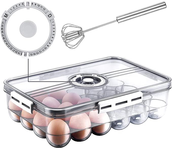 WANWANKA Egg Holder,BPA Free Clear Egg Tray with Lid & buckle, PET Plastic Refrigerator Egg Stora... | Amazon (US)