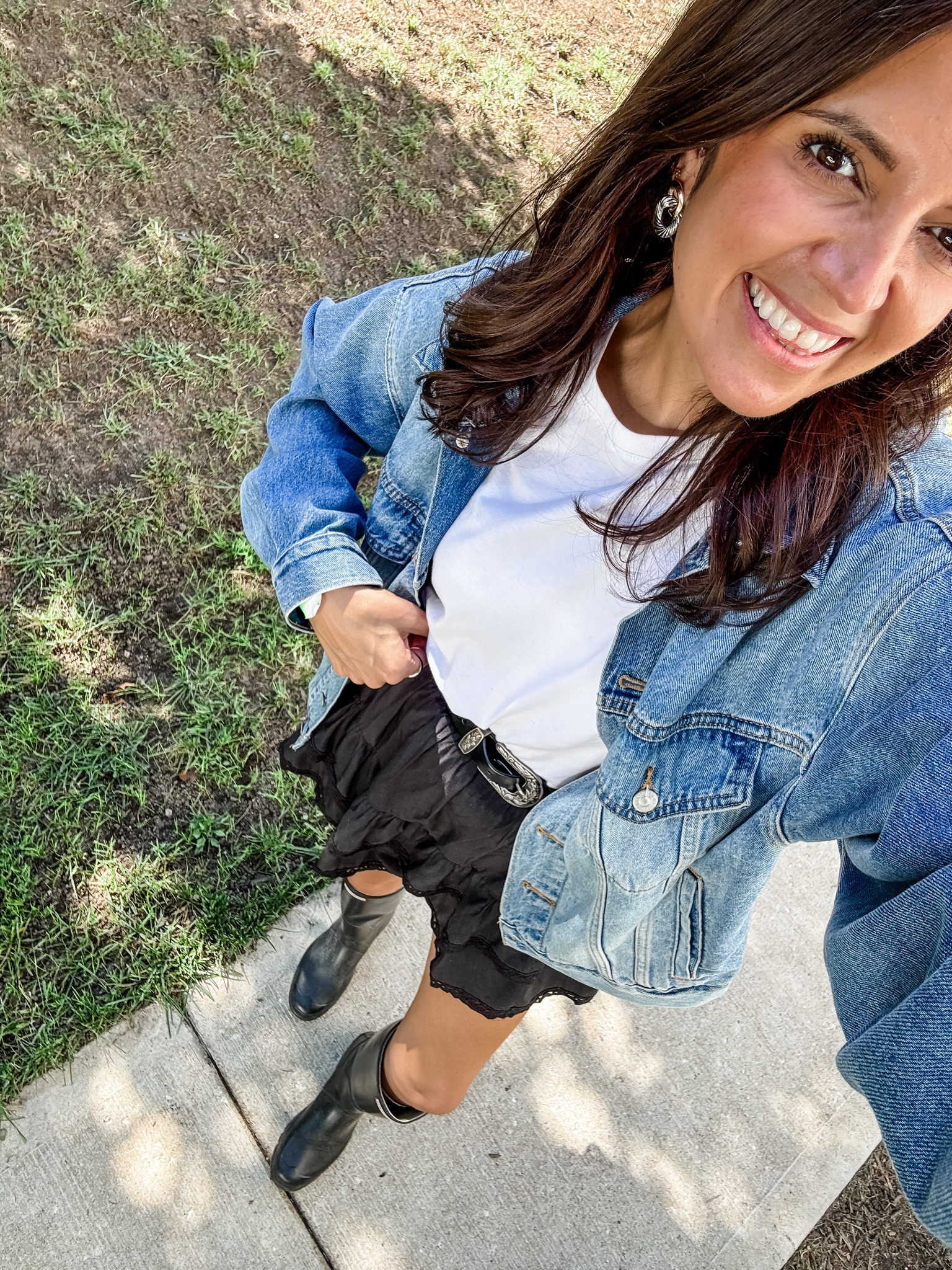 What I wore to the pumpkin patch! Pumpkin patch outfit for fall. Medium skort, medium tee, small denim jacket. 

#LTKOver40 #LTKFindsUnder100