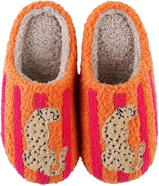 Women's Men's Happy Face Heart-shaped Cat Slippers - Retro Leopard Print, Memory Foam, Soft Plush... | Amazon (US)