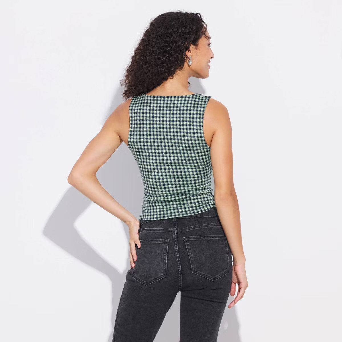 Women's Bow Front V-Neck Tank Top - Wild Fable™ Red Gingham Check M | Target