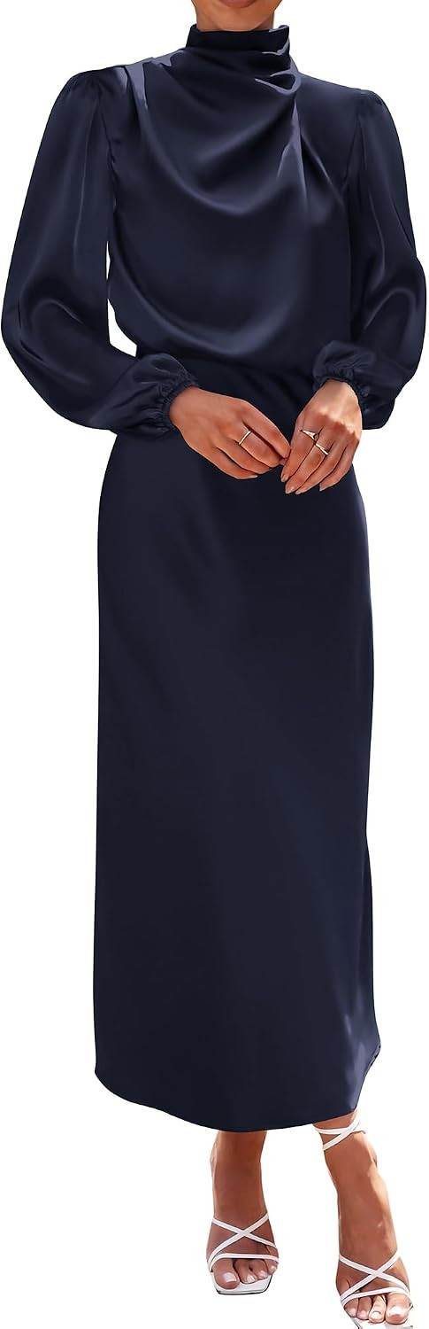 BTFBM Womens Mock Neck Satin Maxi Dress Fall 2026 | Amazon (US)