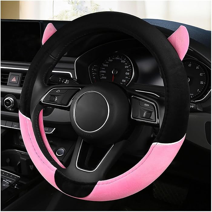 Fuzzy Pink Steering Wheel Cover with Ears Soft Cute Steering Wheel Protector Universal 15 Inch, L... | Amazon (US)