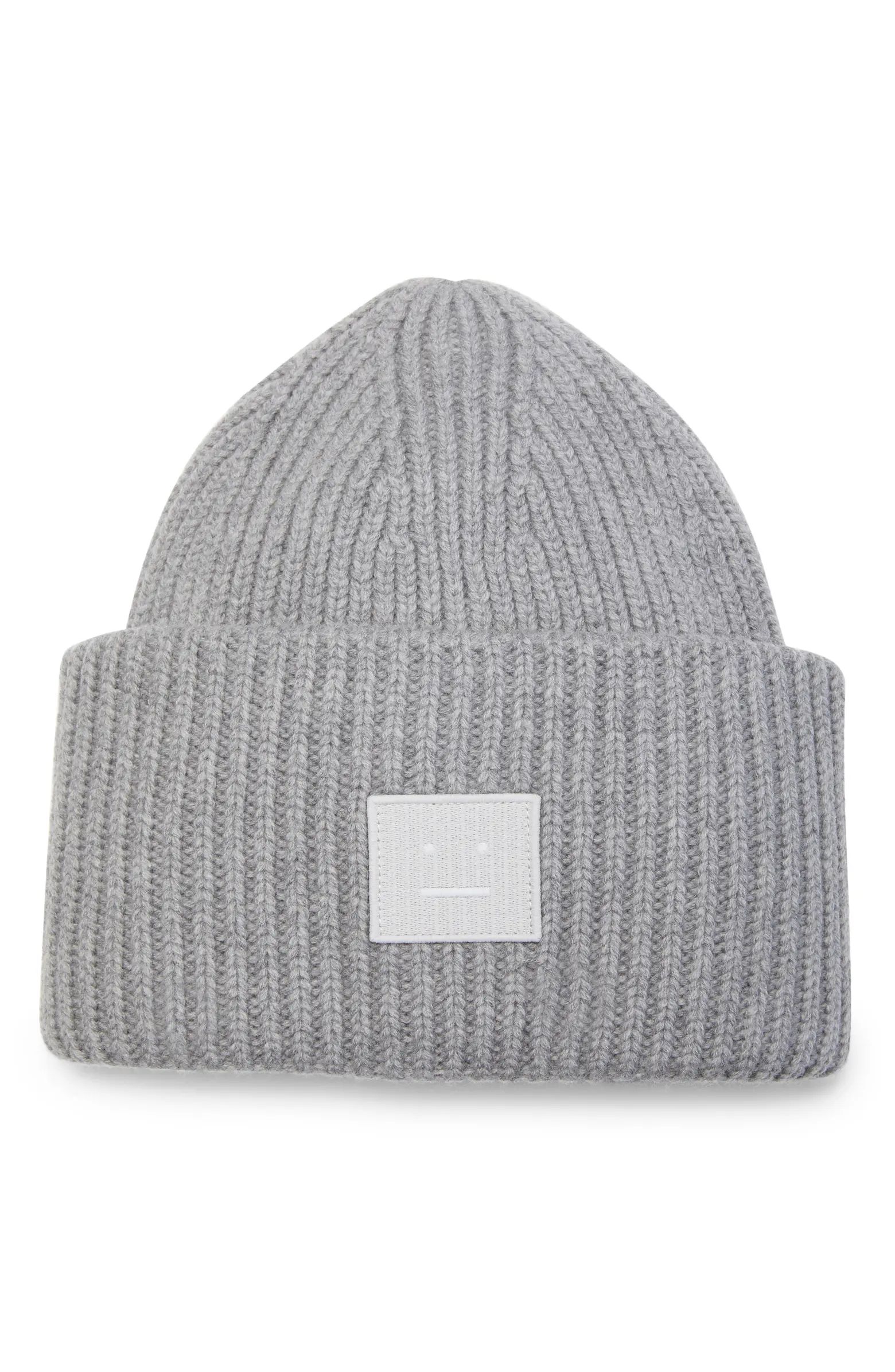 Acne Studios Pansy Face Patch Rib Wool Beanie | Nordstrom | Nordstrom