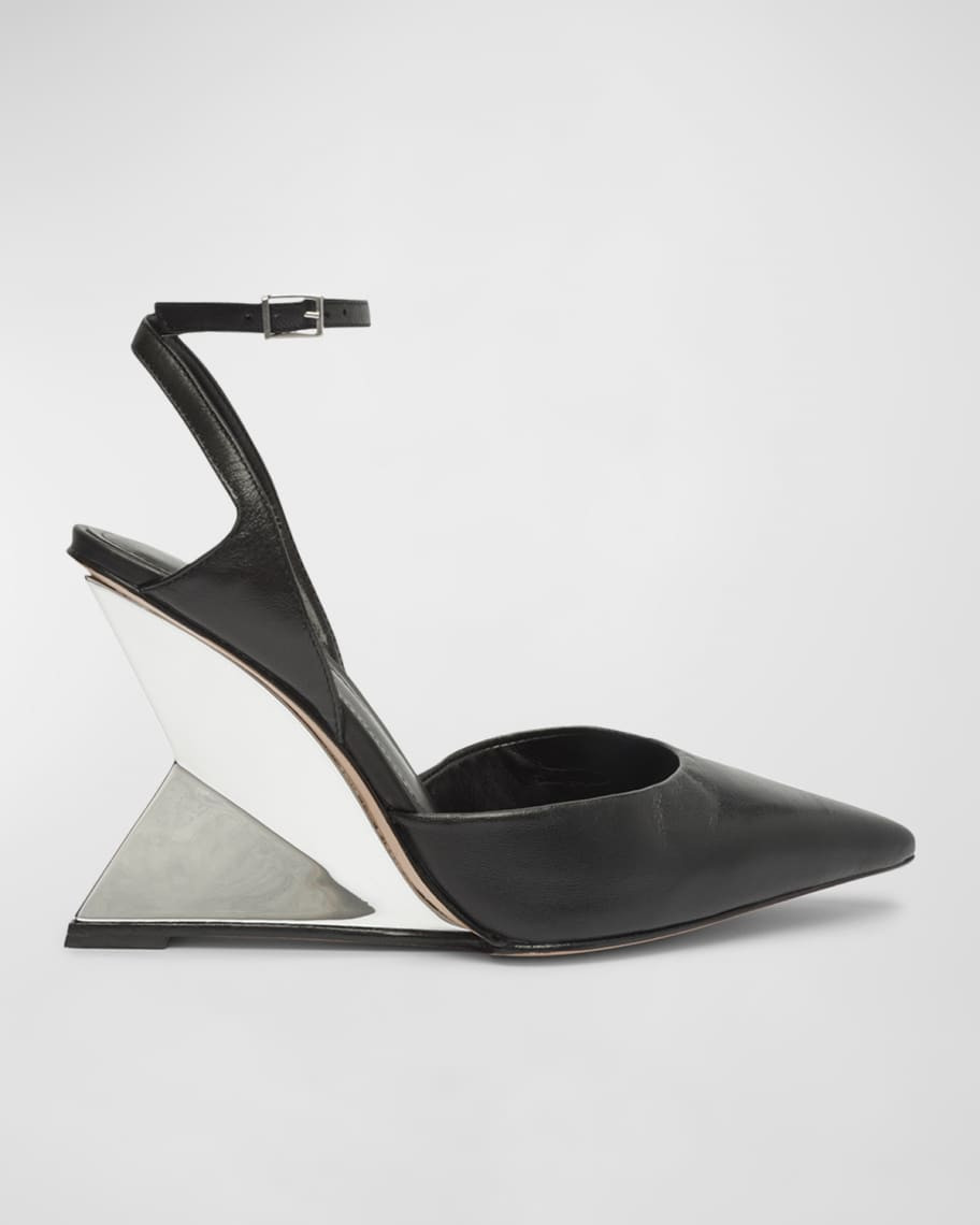Janice Leather Ankle-Strap Wedge Pumps | Neiman Marcus