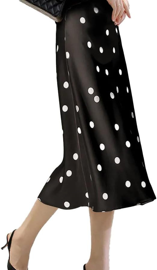 Women's Polka Dot Silk Midi Skirt - 19 Momme Mulberry Crepe de Chine, A-Line for Wedding/Office | Amazon (US)
