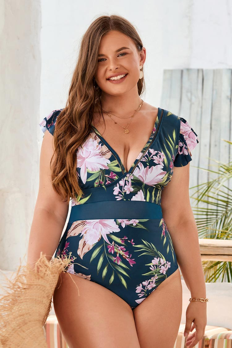 Encounter Under Waves Ladder Trim Tummy Control Plus One Piece | Cupshe