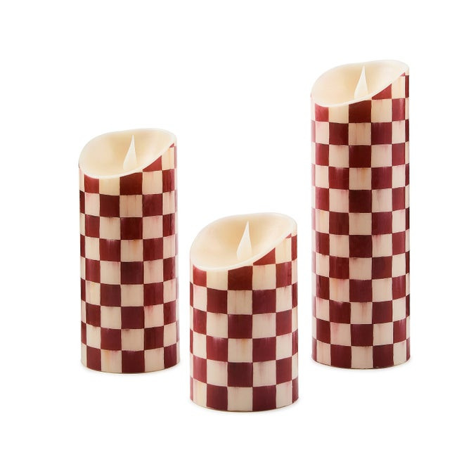 Cherry Check Flameless Candles, Set of 3 | MacKenzie-Childs