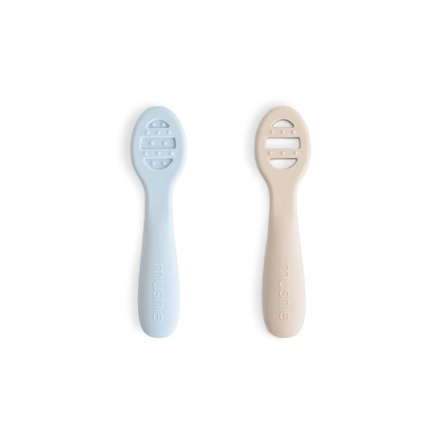 mushie Silicone First Feeding Baby Spoons | 2 Pack (Powder Blue/Shifting Sand) | Amazon (US)