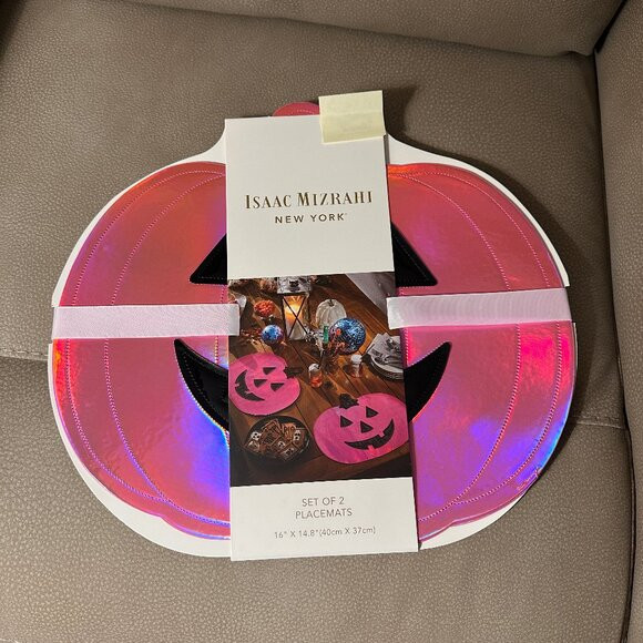 New Holographic Isaac Mizrahi Pink iridescent Pumpkin Halloween Placements | Poshmark