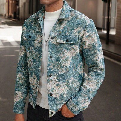 Men's Long Sleeve Floral Jacquard Colorful Going Out Casual Dress Shirt, Spring Autumn, Boyfriend Gift | SHEIN