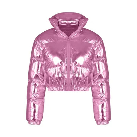 Clearance!Uooqdmx Puffer Jacket Womens Winter Coats for Women Cropped Jacket Winter Shiny Zip Up Short Bubble Puffy Coats Winter Jackets for Women Hot Pink 2XL | Walmart (US)