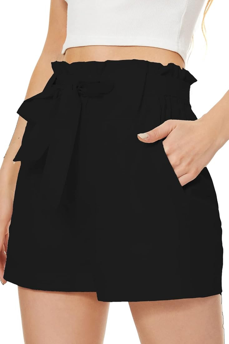 NEYOUQE Shorts for Women Summer Casual Bowknot Belted Elastic High Waisted Wide Leg Beach Loose S... | Amazon (US)