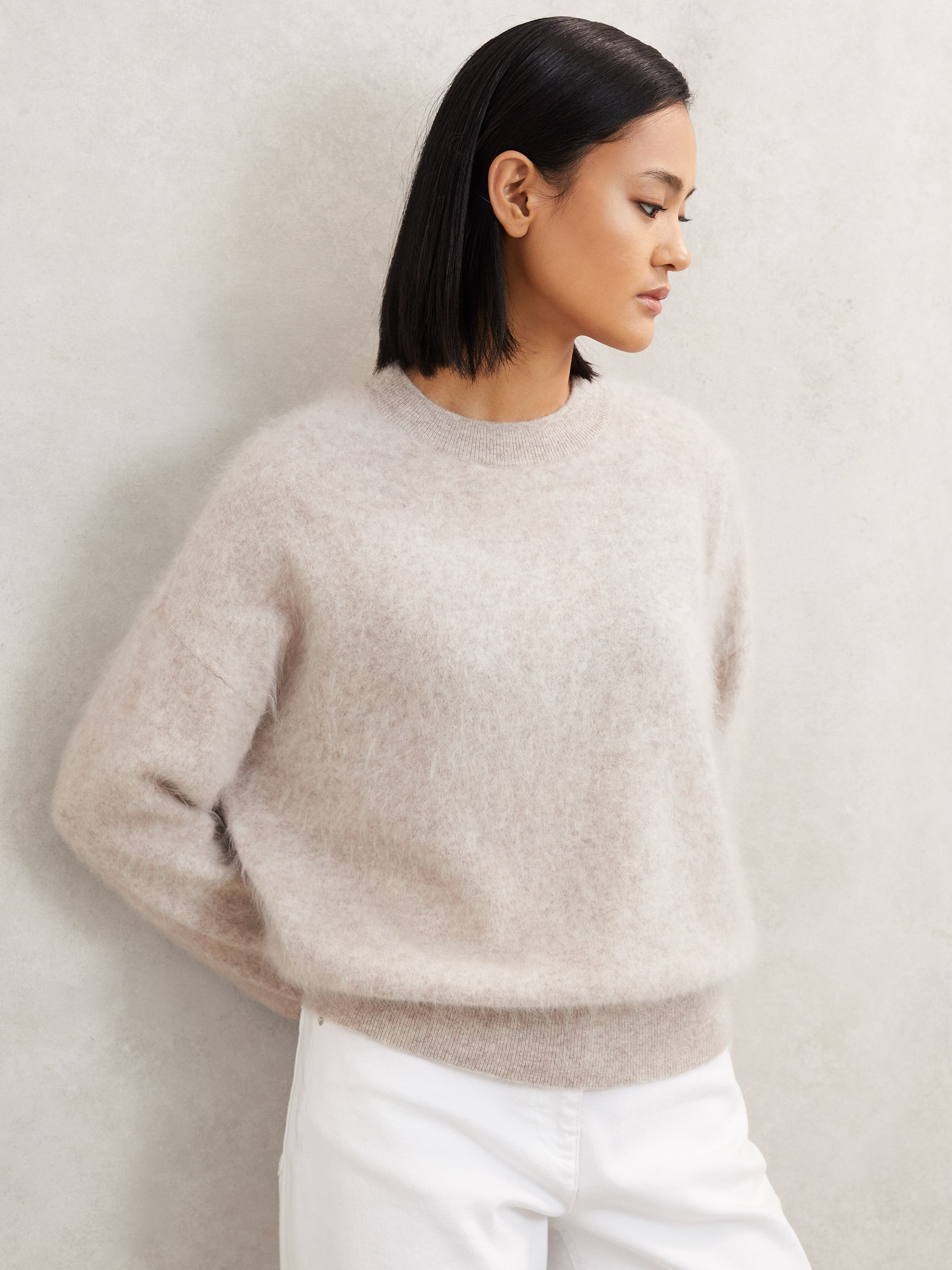 Brushed Cashmere Crew Neck Jumper in Oatmeal Neutral | Reiss UK