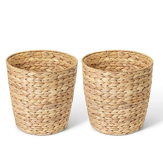 2-Pack Woven Waste Basket for Bathroom, Bedroom, or Living Room | Wicker Wastebasket Style Handwo... | Amazon (US)