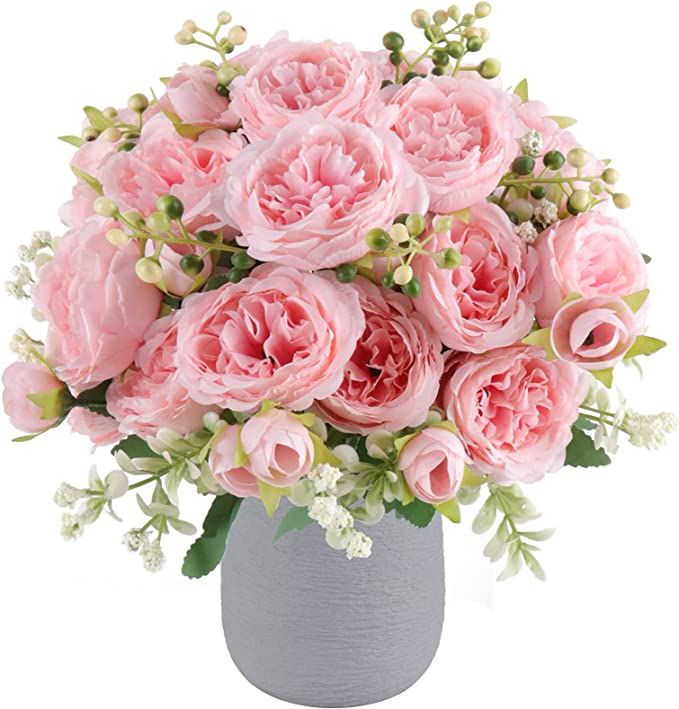 Artificial Peonies Fake Flowers, Pink Silk Peony Bouquet 4 Bundles for Home Wedding Bride Decorat... | Amazon (US)