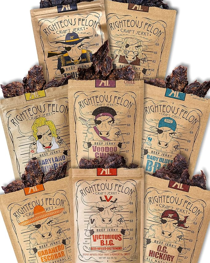 Righteous Felon Beef Jerky Variety Pack & Jerky Gift basket For Men | Gluten Free, High Protein, ... | Amazon (US)