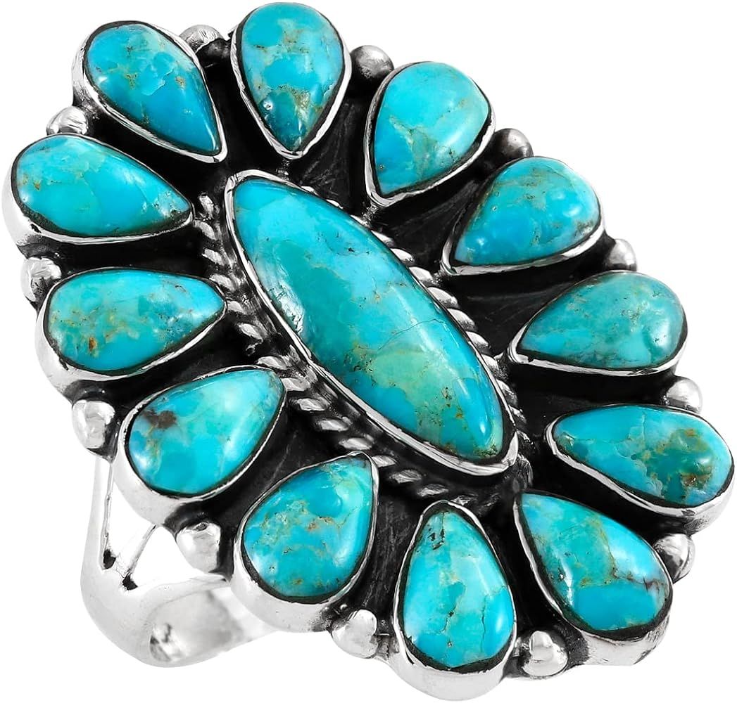 Southwest Style Ring Sterling Silver Genuine Turquoise & Gemstones | Amazon (US)