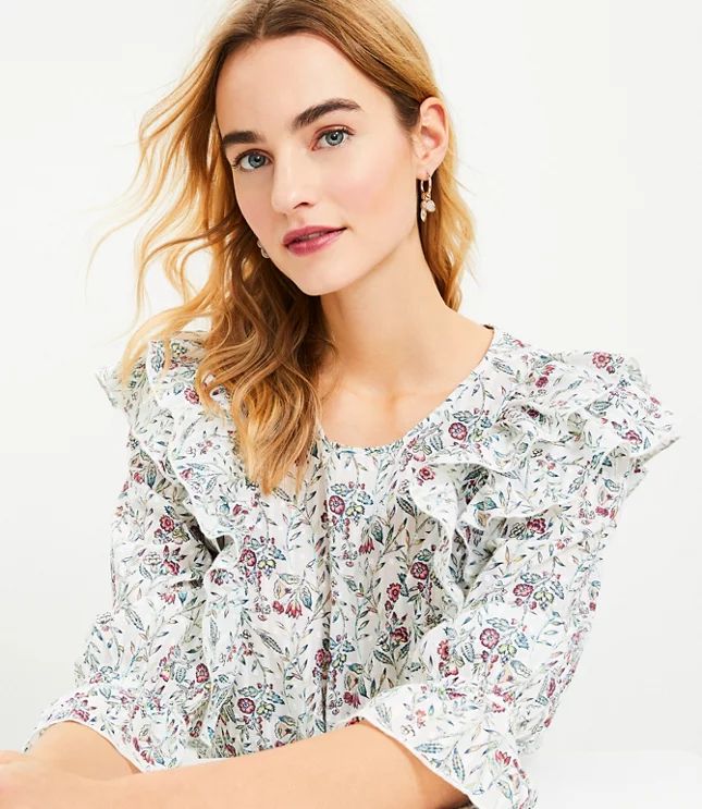 Floral Scalloped Ruffle Blouse | LOFT