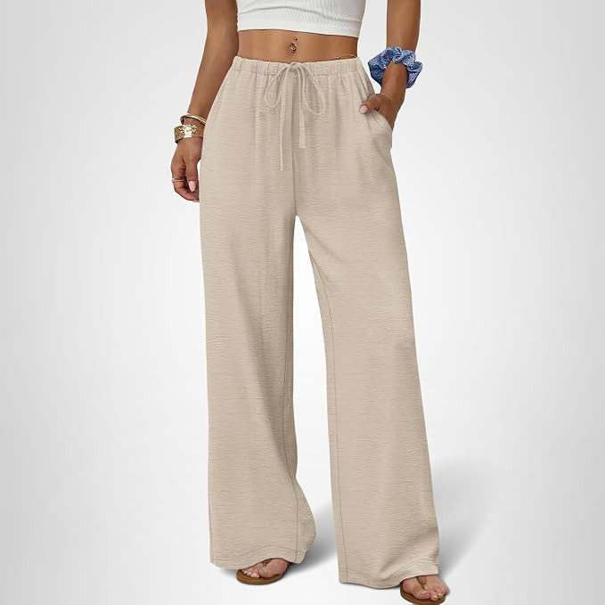 Sampeel Wide Leg Pants for Women Flowy Palazzo Drawstring Elastic Waist Trousers with Pockets Sum... | Amazon (US)