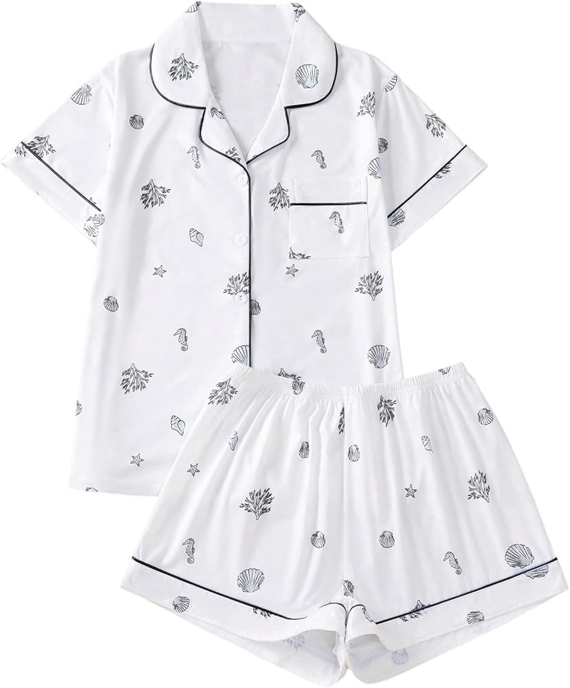 Floerns Women's Floral Pajamas Notch Collar Print Sleepwear Two Piece Pajama Set | Amazon (US)