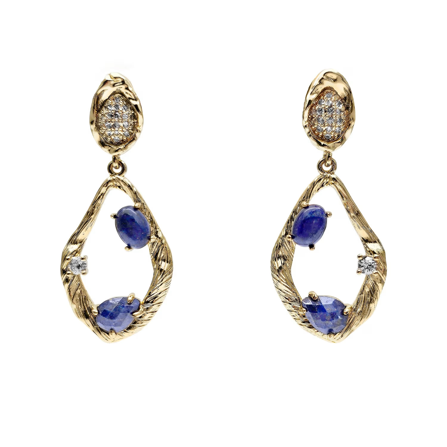 Teardrop Frame Adorned Lapis Stone Statement Earrings | Wolf & Badger