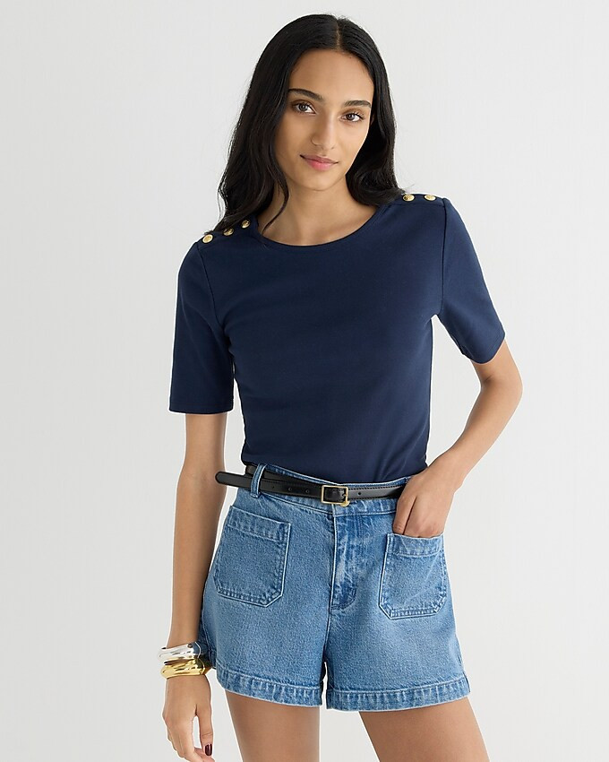 Perfect-fit elbow-sleeve T-shirt with buttons | J. Crew US