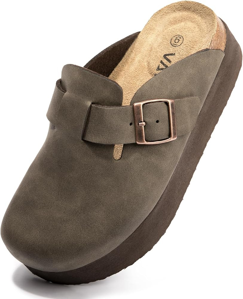 Women's Suede Clogs Cork Footbed Sandals Comfort Platform Mules with Arch Support Adjustable Buck... | Amazon (US)