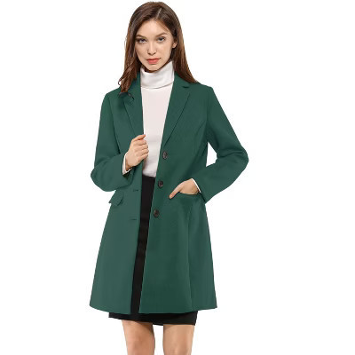 INSPIRE CHIC Women's Notched Lapel Single Breasted Long Winter Trench Coat Large Green | Target