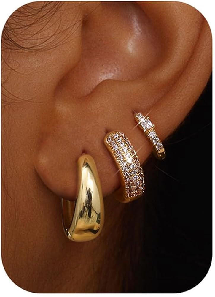 LOLIAS Small 14K Gold Plated Chunky Hoop Earrings for Women Hypoallergenic Silver Earrings Set fo... | Amazon (US)