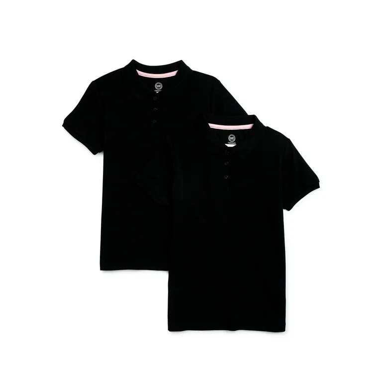Wonder Nation Girls School Uniform Interlock Short Sleeve Polo Shirt, 2-Pack, Sizes 4-18 | Walmart (US)
