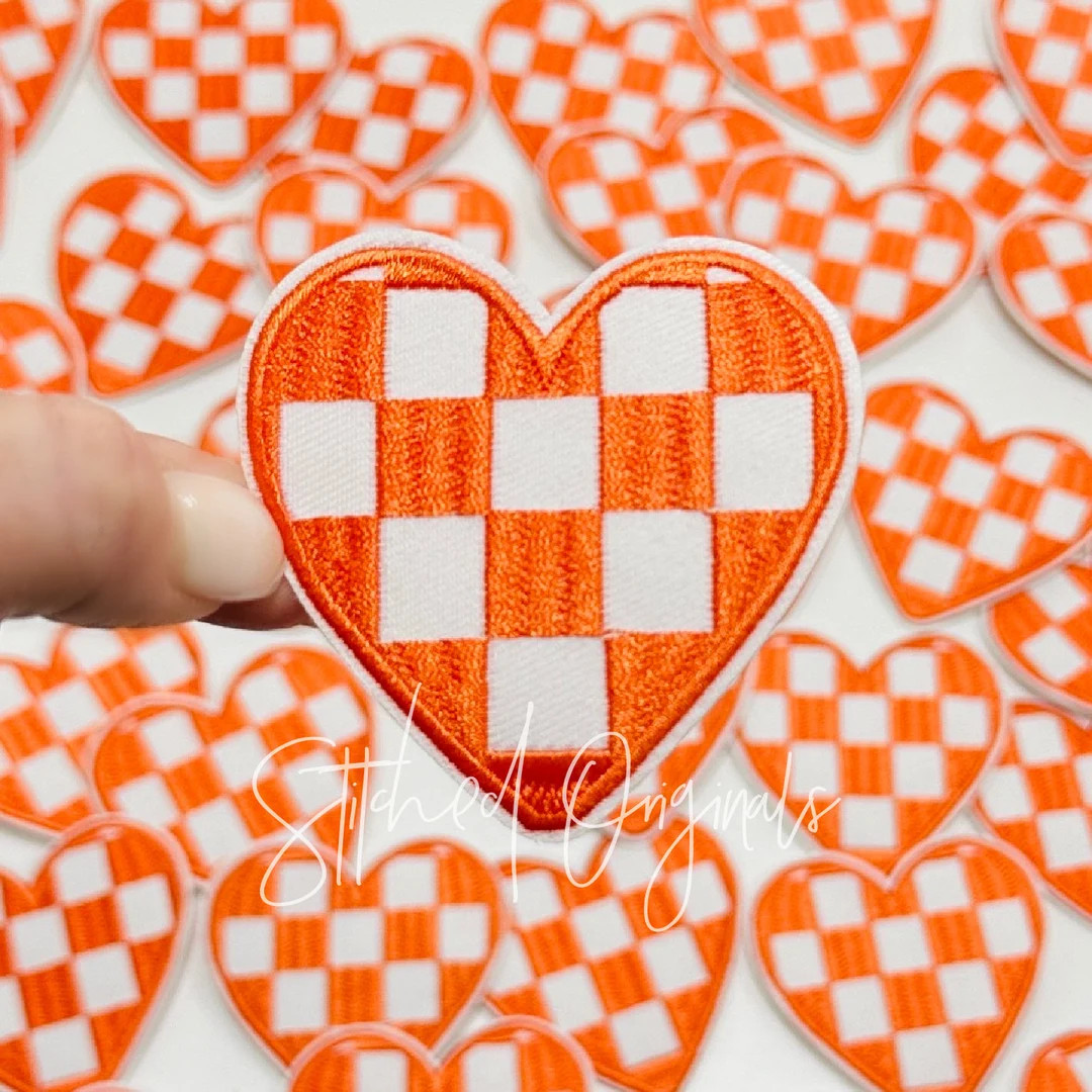 Orange and White Checkered Heart Patch, Heart Patch, Diy Patch, Trucker Hat Patch, Iron on Patch ... | Etsy (US)