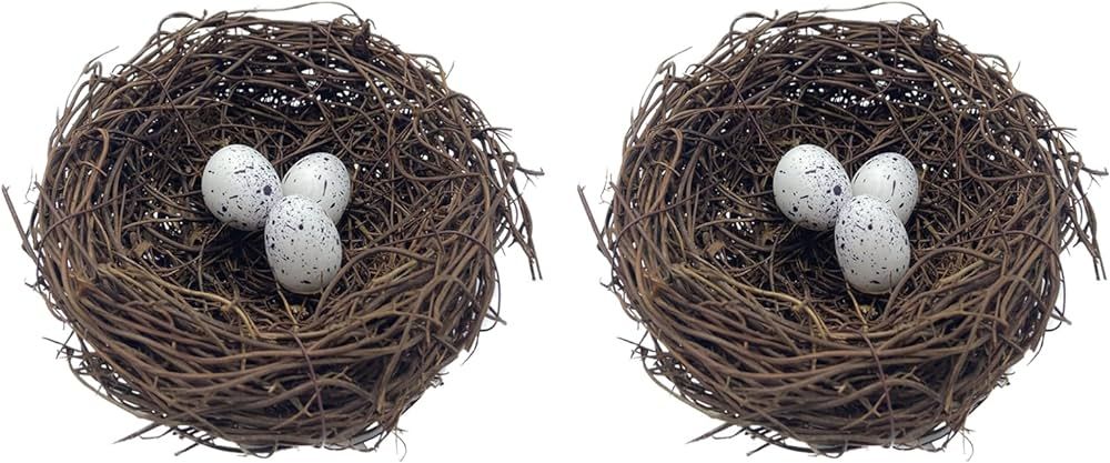 SOHAIL Bird Nest Decoration with Artificial Easter Eggs,2PCS Rattan Natural Twig Craft Handmade B... | Amazon (US)