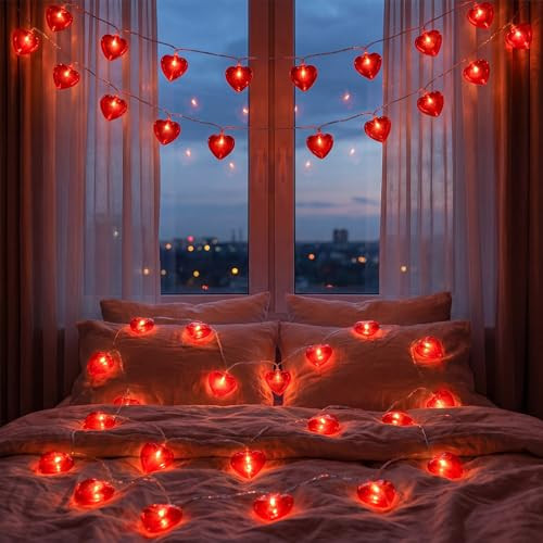 Pallerina 8.5Ft Valentine Heart String Lights with 10 Heart Fairy Lights, Valentine Day Decorations Red Heart String Lights for Valentine's Day, Mother's Day, Kids Bedroom, Wedding, Party Decorating | Amazon (US)