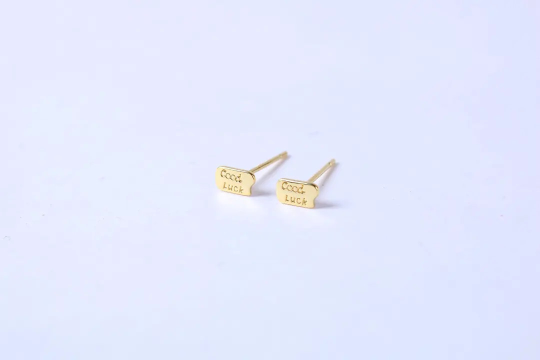 Good Luck Earrings, Dainty Lucky Earrings, Letter Earrings, Minimalist Earring, Small Gold Earrin... | Etsy (US)