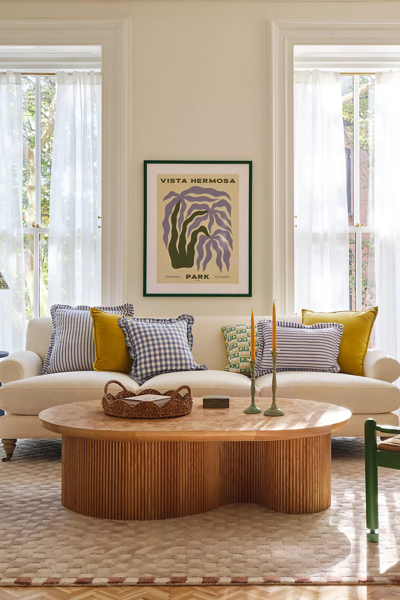 Ana Cotton Gingham Printed Ruffle Pillow | Anthropologie (US)